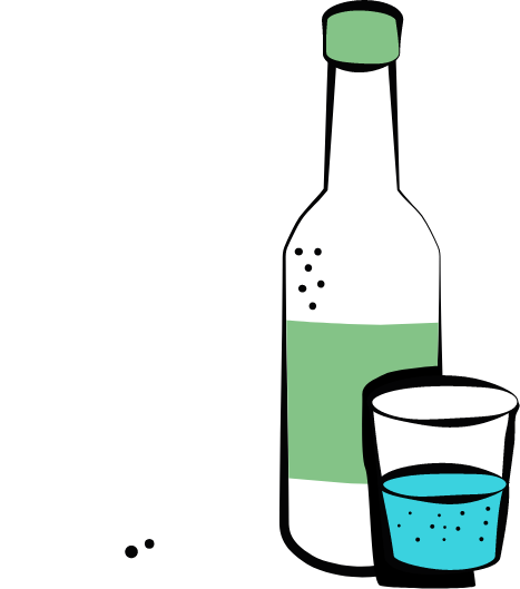 Grafik Flasche mit Glas neben einer Pflanze